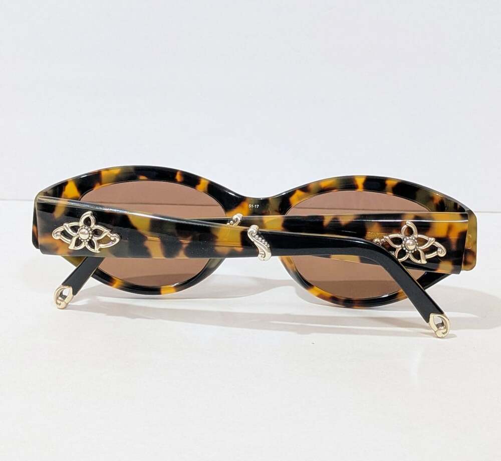 Brighton Rio Tortoise Sunglasses Vintage Oval Cat Eye Silver Flower Frame 51-17